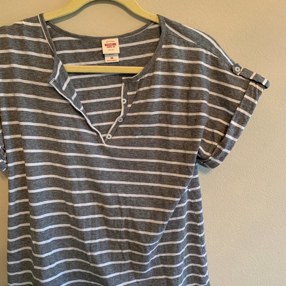 Gray and White Striped Button Box Tee - Picture 3 of 6